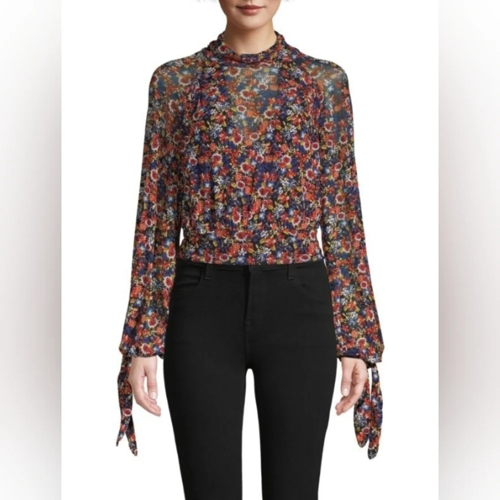 Free People All Dolled Up Sz S Boho Whimsigoth Dark Floral Mesh Blouse